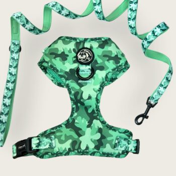 Adjustable H Harness and Green Camo Leash Set