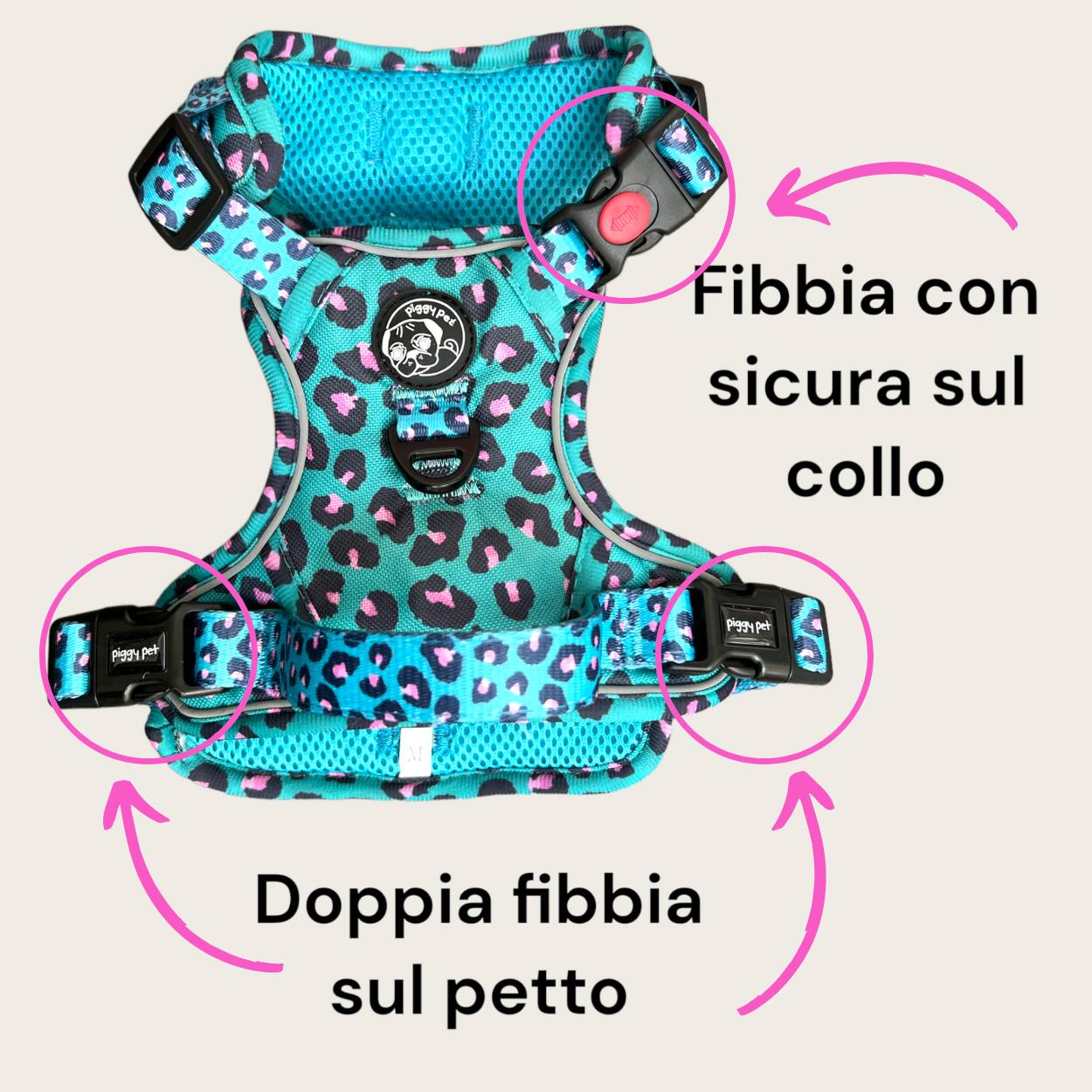 Set Pettorina 3 clip, Guinzaglio e Porta Sacchetti Aqua Leopard