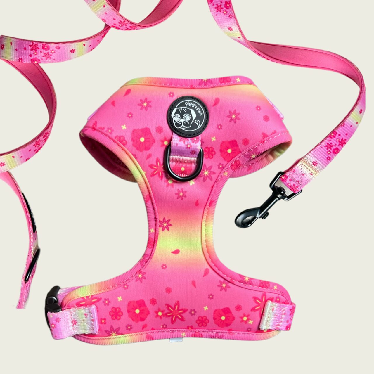 Set Pettorina ad H Regolabile e Guinzaglio Flower Power Pink