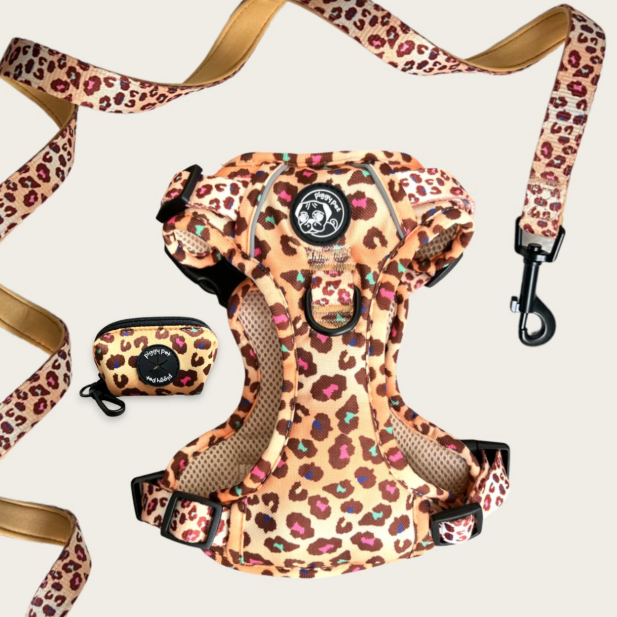 Harness Set 3 clips, Leash and Bag Holder Wild Safari