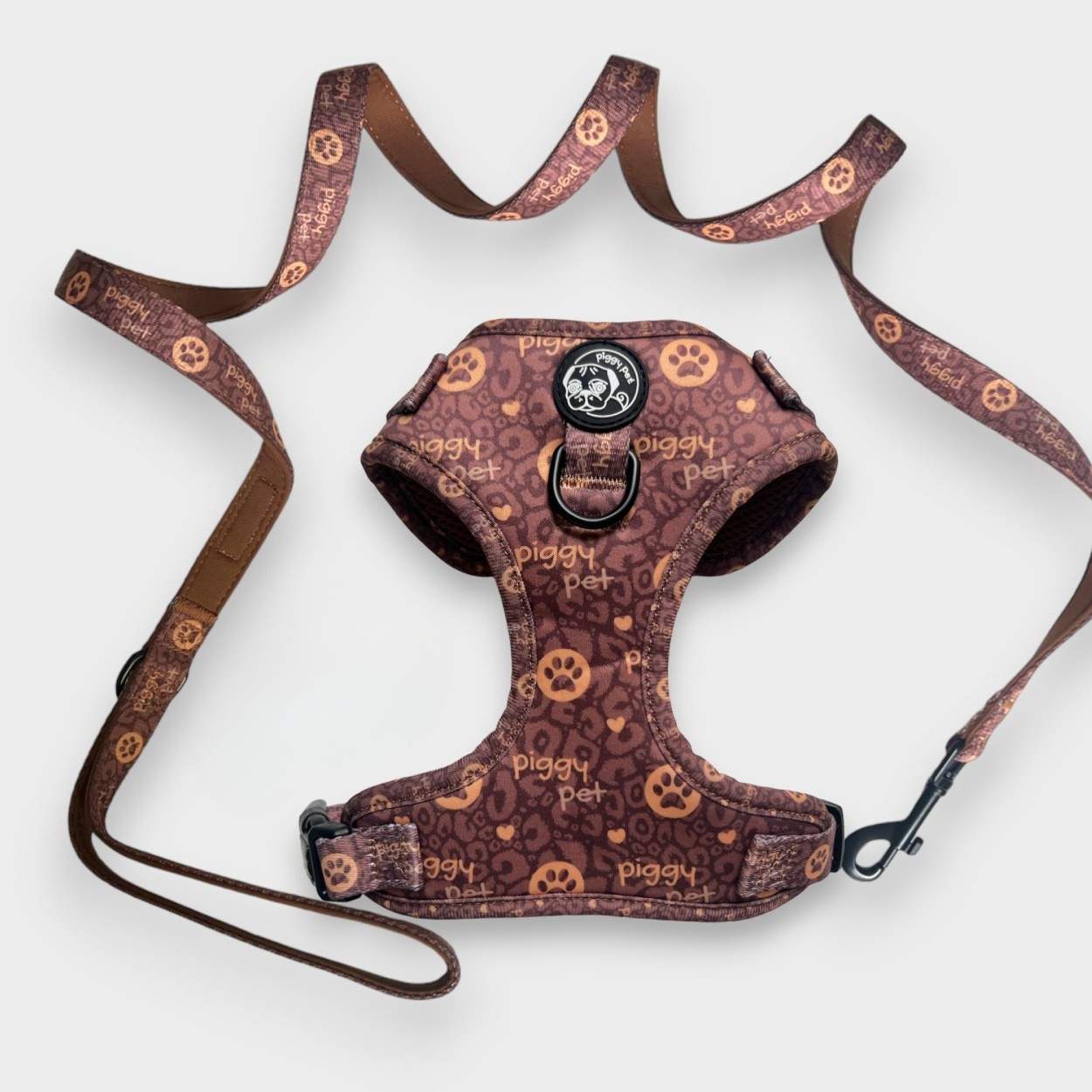 Set Pettorina ad H Regolabile e Guinzaglio Piggy Elegance Monogram