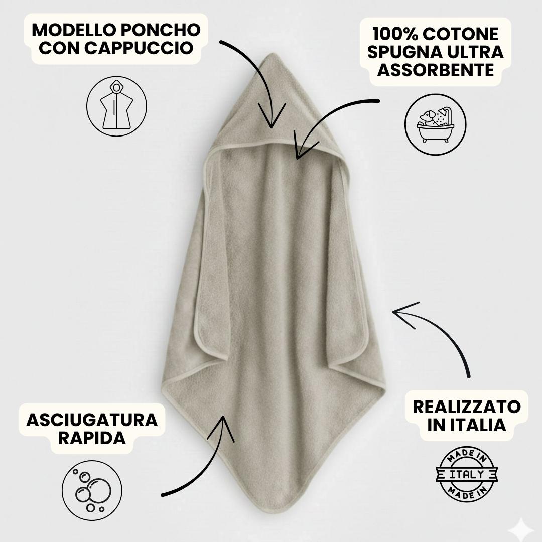 Asciugamano Poncho in Spugna di Cotone Tortora