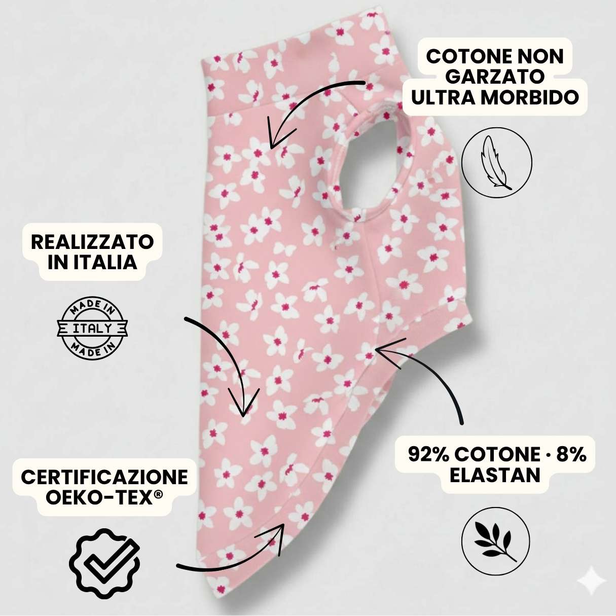 Felpa Cotone Primavera Fiori Rosa