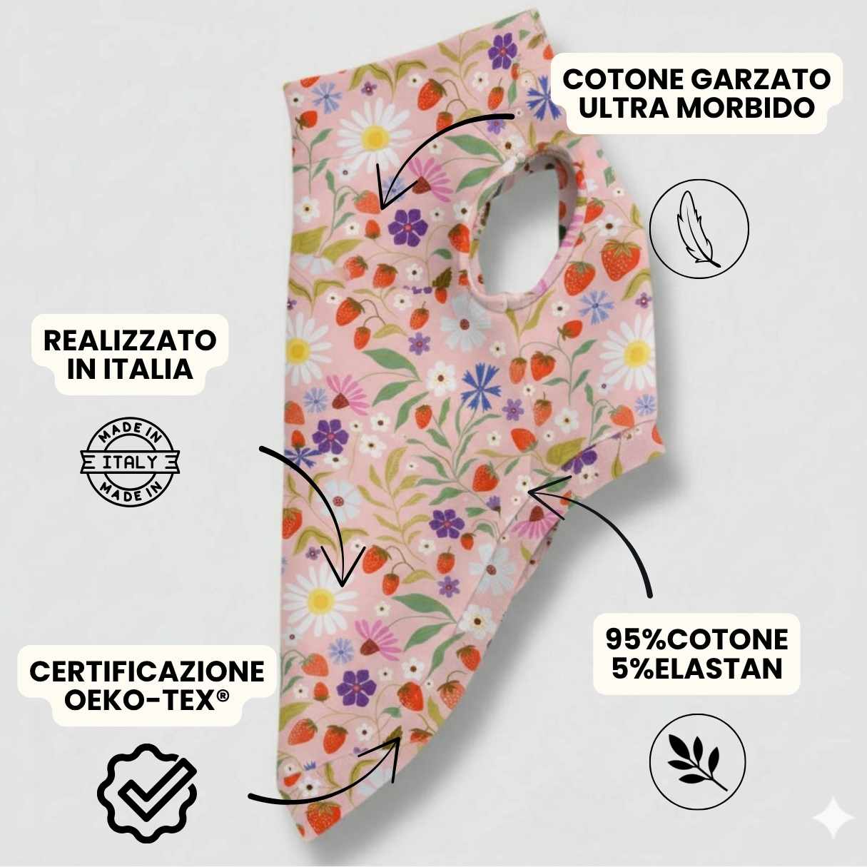 Felpa Cotone Fragole e Fiori