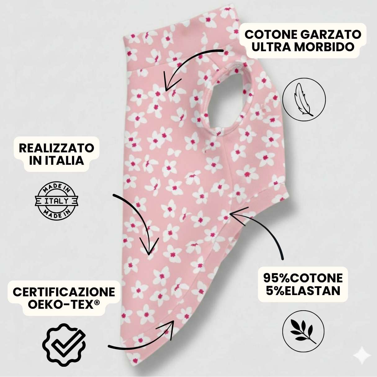 Felpa Cotone Fiori Rosa
