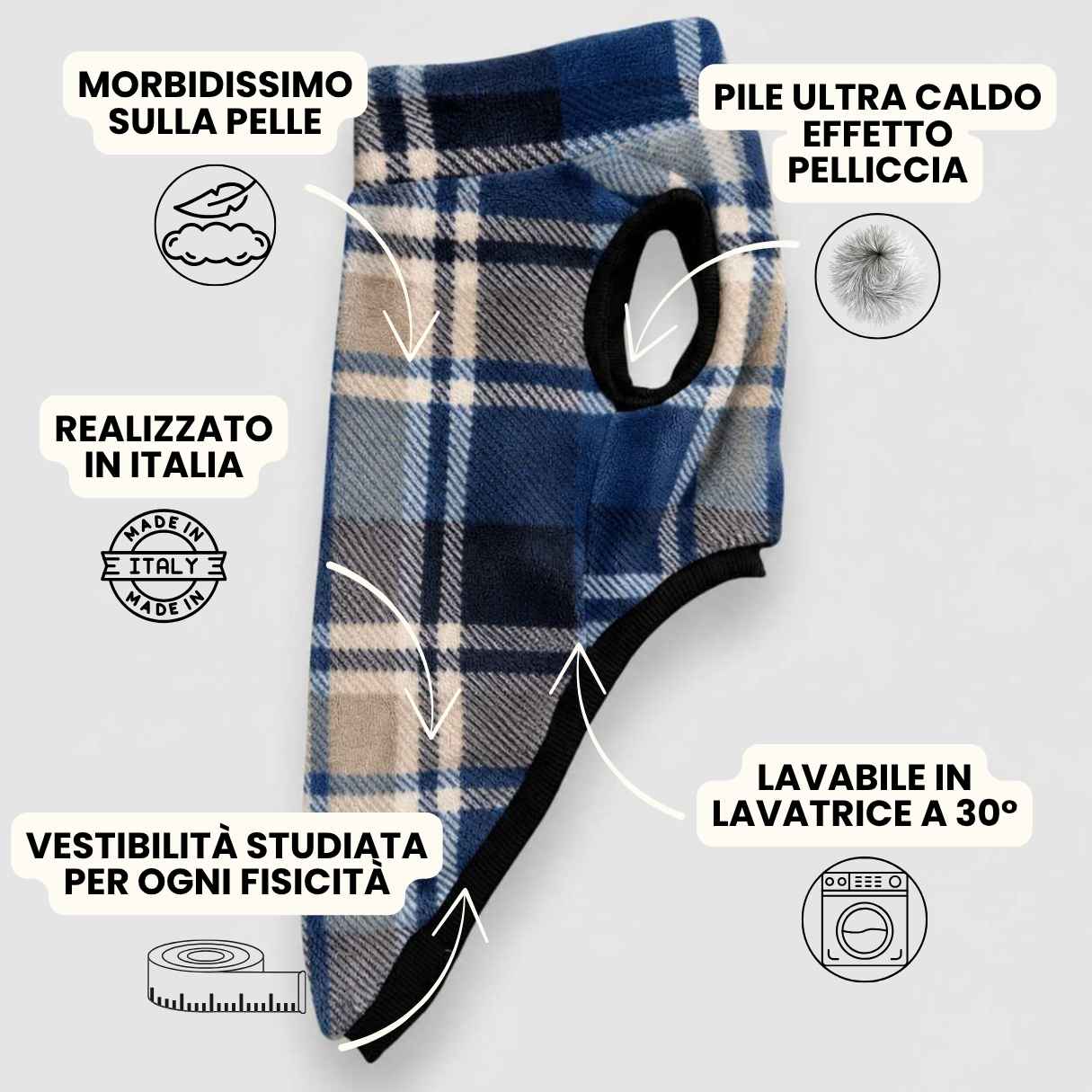 Pile Pelliccia Tartan Blu Beige