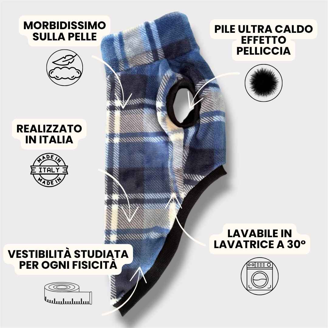 Pile Pelliccia Tartan Blu Beige